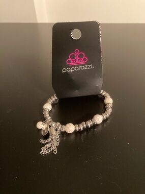 Paparazzi Silver and Cream Tassel Beaded Bracelet